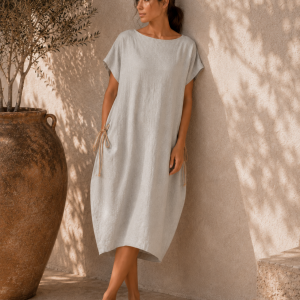 La Higuera de Grazalema | Vestido Lino Cuerdas Gris