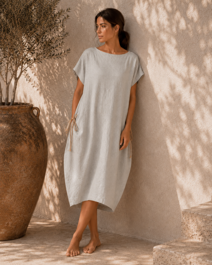 La Higuera de Grazalema | Vestido Lino Cuerdas Gris