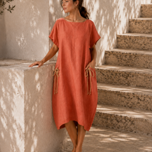 La Higuera de Grazalema | Vestido Lino Cuerdas Naranja