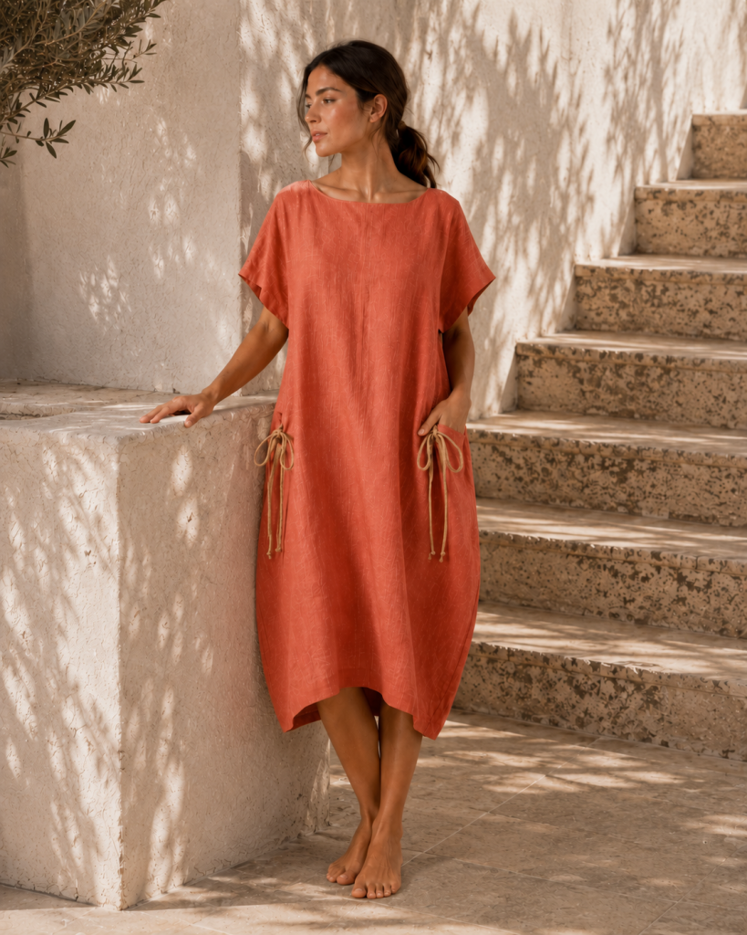 La Higuera de Grazalema | Vestido Lino Cuerdas Naranja