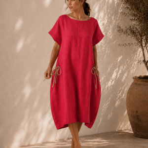 La Higuera de Grazalema | Vestido Lino Cuerdas Rojo