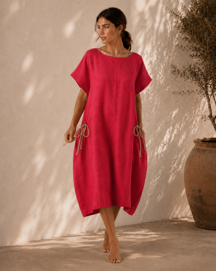 La Higuera de Grazalema | Vestido Lino Cuerdas Rojo