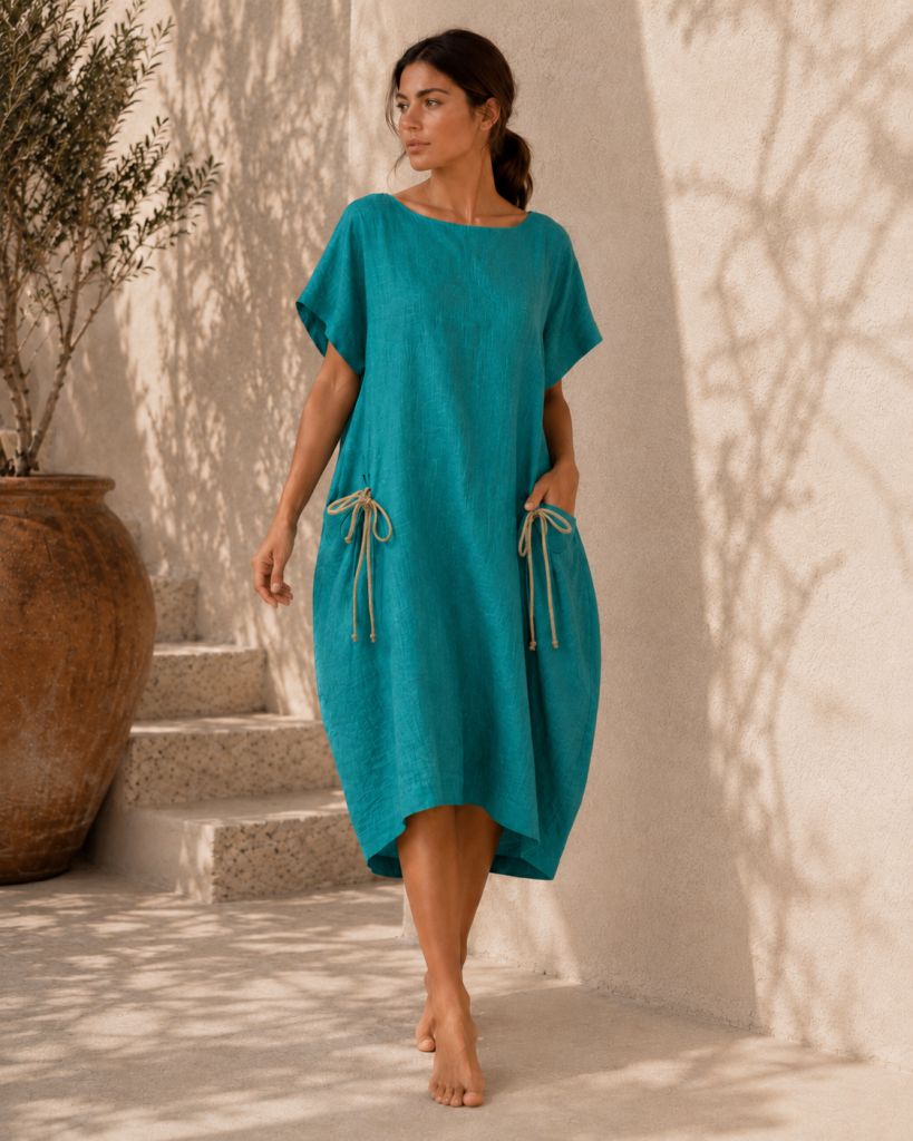La Higuera de Grazalema | Vestido Lino Cuerdas Verde